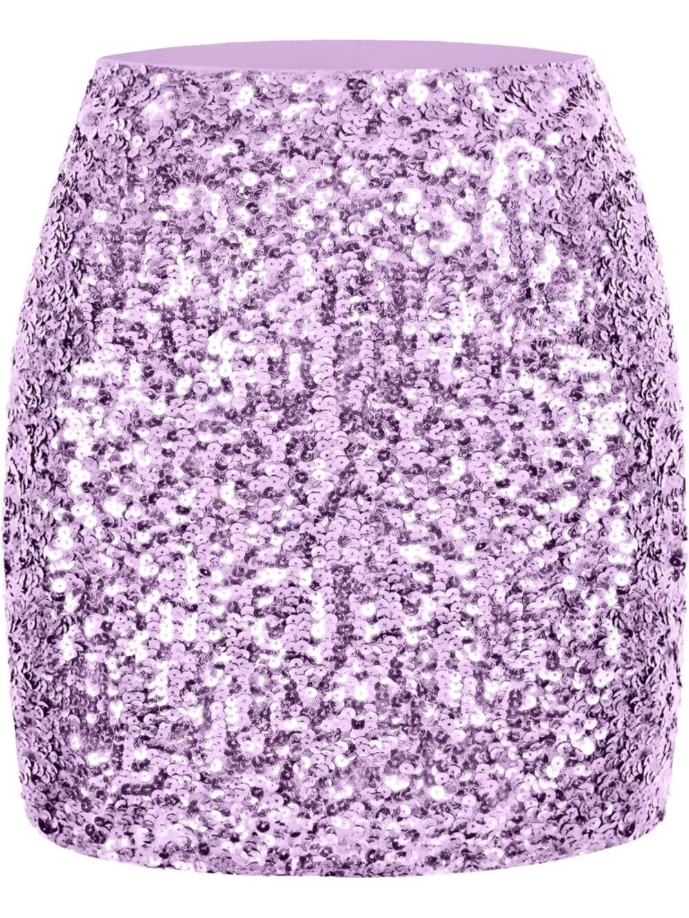 Women's Sequin Sparkle High Waist Bodycon Stretchy Pull On Lavender Mini Skirt